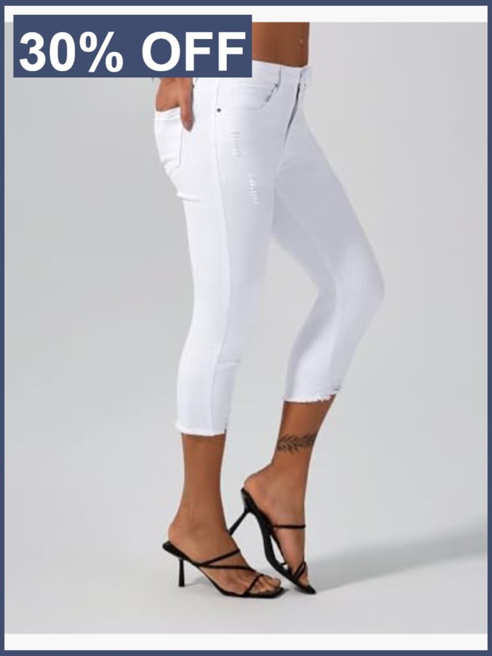Mid Rise Capri Skinny Ripped Stretch Cropped Distressed Jeans - Picture 2 of 7